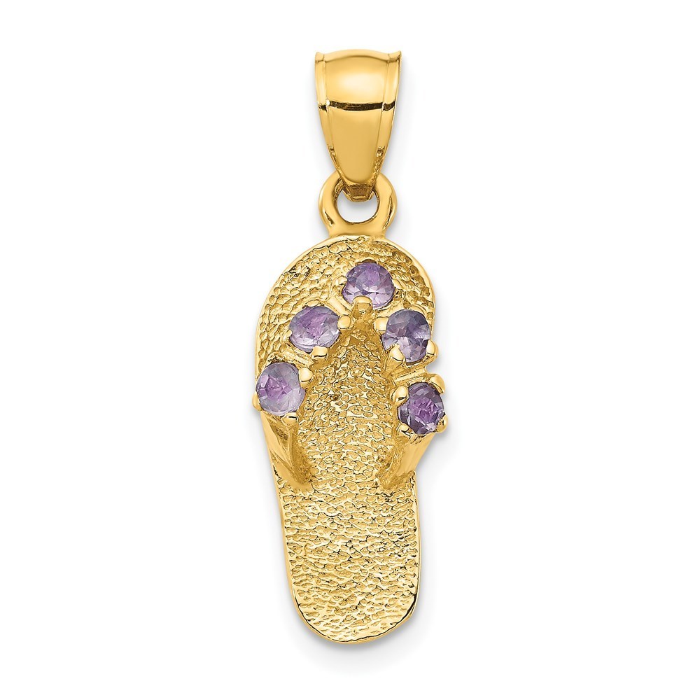 14k Yellow Gold 3d JuneCz Birthstone Flip Flop Pendant 383$